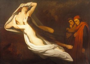Dante
                    and Virgil Encountering the Shades of Francesca de Rimini and
                    Paolo in the Underworld (1851) 